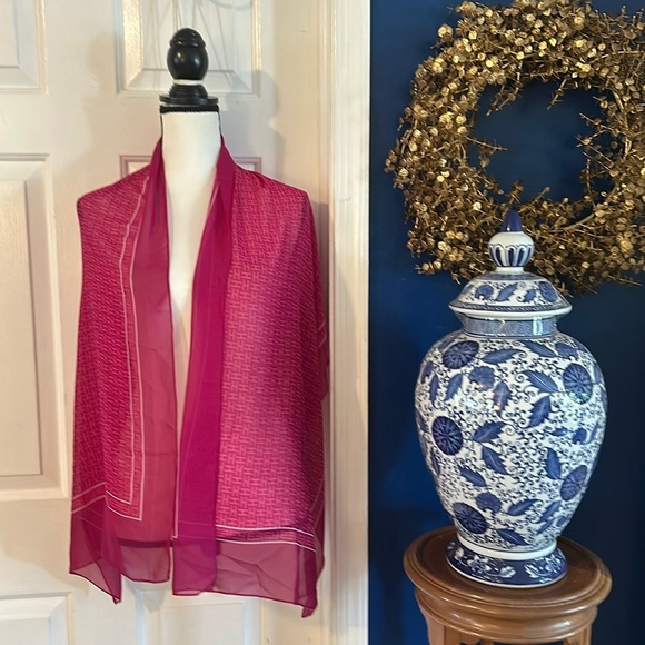 Effy Accessories - New Effy Hematian Bright Pink Jaguars & Letter H Polyester Scarf 19.5” x 59”